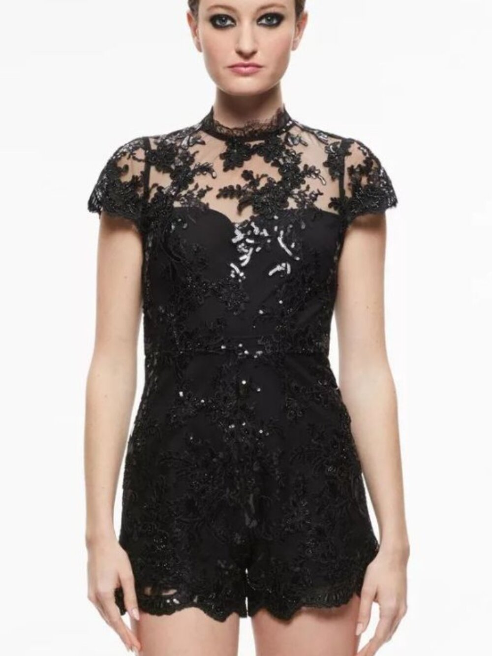Alice + Olivia Alaina Black Lace Romper 6 NWT $550 - Picture 4 of 14